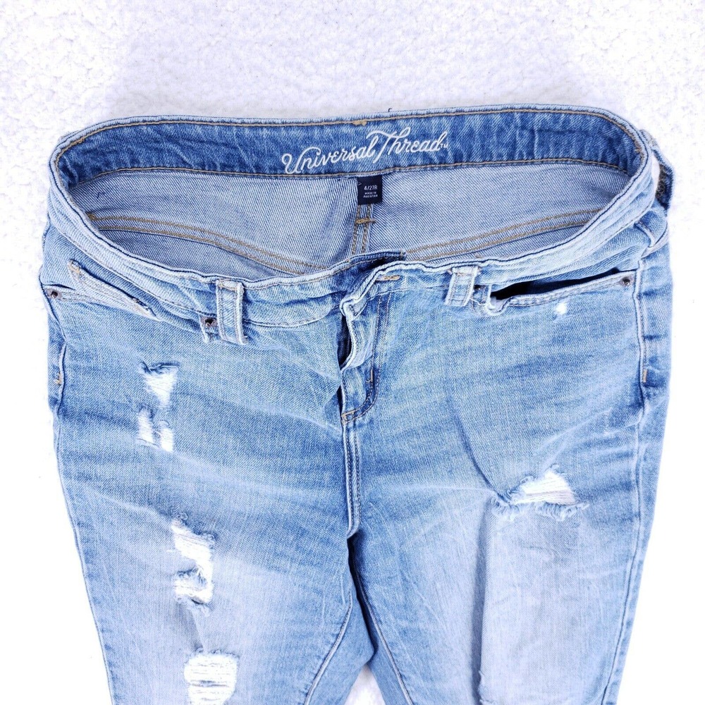 Universal Thread Destroyed Straight Raw Hem Jeans Women Size 4/27R High Rise - Picture 6 of 9